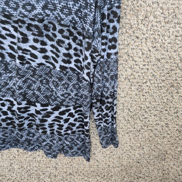 Michael Kors‎ Top Womens Plus 3X Blue Animal Print Long Sleeve Sheer Scoop Neck - Picture 2 of 7